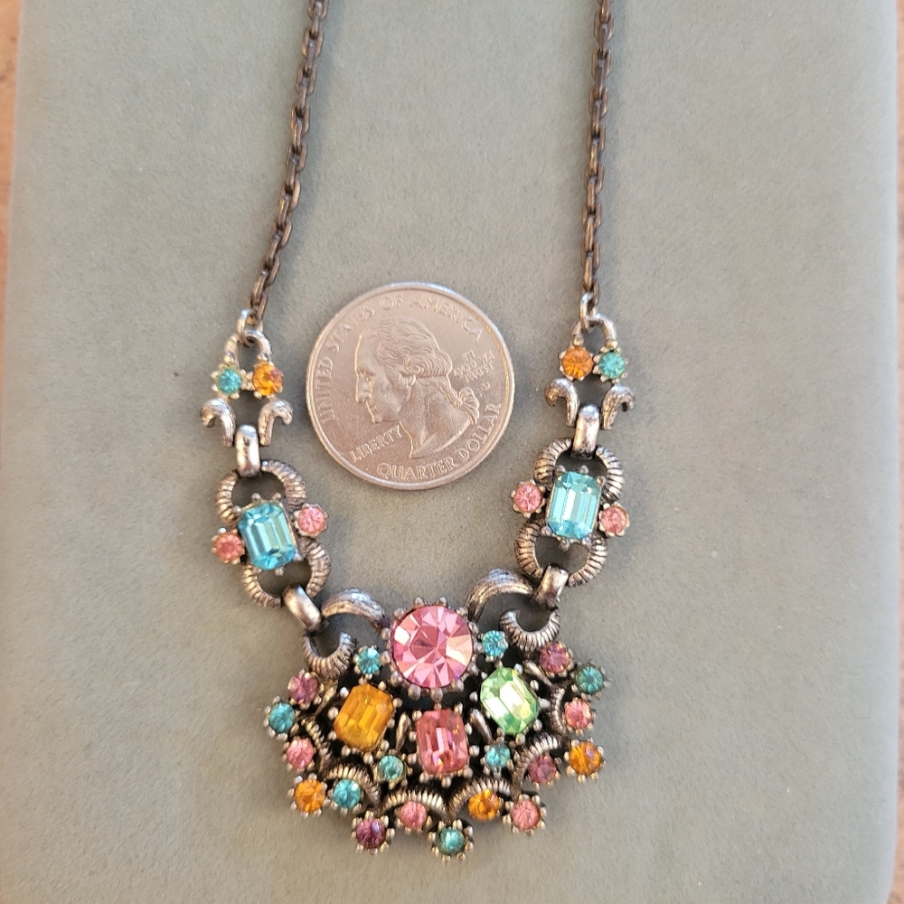 RESERVED Coro Necklace ~ Fruit Salad Colorful Rhinestones ~ Vintage ~ Pretty! - Picture 9 of 11